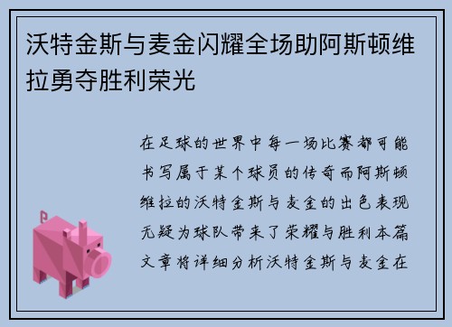 沃特金斯与麦金闪耀全场助阿斯顿维拉勇夺胜利荣光